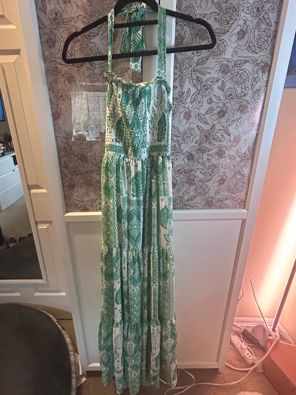 Vici Green and White Halter Maxi Dress